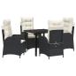 Preview: ARDEBO.de - 5-teiliges Garten-Dining-Set mit Kissen Schwarz Poly-Rattan