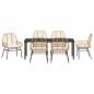 Preview: 7-tlg. Garten-Essgruppe mit Kissen in Braun Poly-Rattan