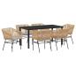 Preview: 7-teiliges Garten-Ess-Set mit Kissen Braun Poly-Rattan