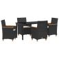 Preview: 5-teiliges Garten-Ess-Set mit Kissen Schwarz Poly-Rattan