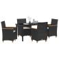 Preview: 5-teiliges Garten-Ess-Set mit Kissen Schwarz Poly-Rattan