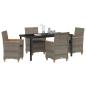 Preview: 5-teiliges Gartenset mit Kissen Grau Poly-Rattan