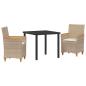 Preview: 3-teiliges Garten Esstisch Set mit Kissen Beige Poly Rattan