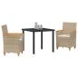 Preview: 3-teiliges Garten Esstisch Set mit Kissen Beige Poly Rattan