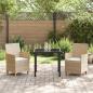 Preview: 3-teiliges Garten Esstisch Set mit Kissen Beige Poly Rattan
