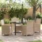 Preview: ARDEBO.de - 5-teiliges Garten-Ess-Set mit Kissen Beige Poly-Rattan