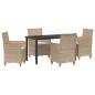 Preview: 5-teiliges Garten-Ess-Set mit Kissen Beige Poly-Rattan