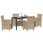 Preview: 5-teiliges Garten-Ess-Set mit Kissen Beige Poly-Rattan