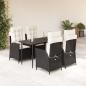 Preview: ARDEBO.de - 5-tlg. Garten-Essgruppe mit Kissen Schwarz Poly Rattan