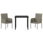 Preview: 3-teiliges Garten-Dining-Set mit Kissen Grau Poly Rattan