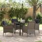 Preview: ARDEBO.de - 5-teiliges Garten-Dining-Set mit Kissen in Grau aus Poly-Rattan