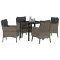 Preview: 5-teiliges Garten-Dining-Set mit Kissen in Grau aus Poly-Rattan