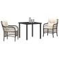Preview: 3-teiliges Garten Esszimmer Set mit Kissen Braunes Poly-Rattan