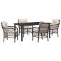 Preview: 5-Teiliges Garten Essset mit Kissen Braun Poly-Rattan