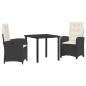 Preview: 3-teiliges Garten-Essenset mit Kissen Schwarz Poly-Rattan