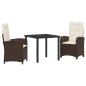 Preview: 3-teiliges Garten-Dining-Set mit Kissen - Braunes Poly-Rattan