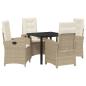 Preview: 5-teiliges Garten-Esszimmer-Set mit Kissen Beige Poly-Rattan.
