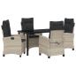 Preview: 5-teiliges Garten-Dining-Set mit Kissen Hellgrau Poly-Rattan