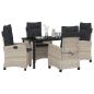 Preview: 5-teiliges Garten-Dining-Set mit Kissen Hellgrau Poly-Rattan