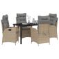 Preview: 5-teiliges Garten-Esszimmer-Set mit Kissen Beige Poly-Rattan