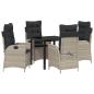 Preview: 5-teiliges Garten-Esstisch-Set mit Kissen Hellgrau Poly-Rattan