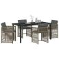 Preview: 5-teiliges Garten-Dining-Set mit Kissen Grau Poly-Rattan