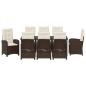Preview: 9-teiliges Garten-Dining-Set mit Kissen aus braunem Poly-Rattan