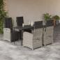 Preview: ARDEBO.de - 5-tlg. Garten-Essgruppe mit Kissen Hellgrau Poly Rattan