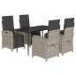 Preview: 5-tlg. Garten-Essgruppe mit Kissen Hellgrau Poly Rattan