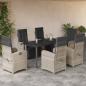 Preview: ARDEBO.de - 7-tlg. Garten-Essgruppe mit Kissen Hellgrau Poly Rattan
