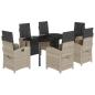 Preview: 7-tlg. Garten-Essgruppe mit Kissen Hellgrau Poly Rattan