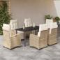 Preview: ARDEBO.de - 7-tlg. Garten-Essgruppe mit Kissen Beige Poly Rattan