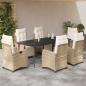 Preview: ARDEBO.de - 7-tlg. Garten-Essgruppe mit Kissen Beige Poly Rattan