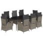 Preview: 9-tlg. Garten-Essgruppe mit Kissen Grau Poly Rattan