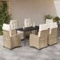 Preview: ARDEBO.de - 7-tlg. Garten-Essgruppe mit Kissen Beige Poly Rattan