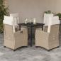 Preview: ARDEBO.de - 5-tlg. Garten-Essgruppe mit Kissen Beige Poly Rattan