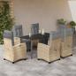 Preview: ARDEBO.de - 7-tlg. Garten-Essgruppe mit Kissen Beigemischung Poly Rattan