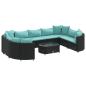 Preview: 10-tlg. Garten-Sofagarnitur mit Kissen Schwarz Poly Rattan