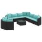 Preview: 10-tlg. Garten-Sofagarnitur mit Kissen Schwarz Poly Rattan