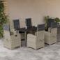 Preview: ARDEBO.de - 7-tlg. Garten-Essgruppe mit Kissen Hellgrau Poly Rattan