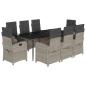 Preview: 9-tlg. Garten-Essgruppe mit Kissen Hellgrau Poly Rattan