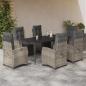 Preview: ARDEBO.de - 7-tlg. Garten-Essgruppe mit Kissen Hellgrau Poly Rattan