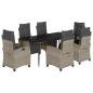 Preview: 7-tlg. Garten-Essgruppe mit Kissen Hellgrau Poly Rattan