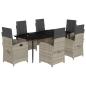 Preview: 7-tlg. Garten-Essgruppe mit Kissen Hellgrau Poly Rattan