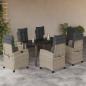 Preview: ARDEBO.de - 7-tlg. Garten-Essgruppe mit Kissen Hellgrau Poly Rattan