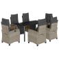 Preview: 7-tlg. Garten-Essgruppe mit Kissen Hellgrau Poly Rattan