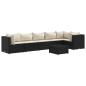 Preview: 7-tlg. Garten-Lounge-Set mit Kissen Schwarz Poly Rattan