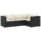 Preview: 4-tlg. Garten-Lounge-Set mit Kissen Schwarz Poly Rattan