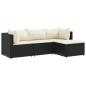 Preview: 4-tlg. Garten-Lounge-Set mit Kissen Schwarz Poly Rattan