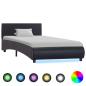 Preview: ARDEBO.de - Bettgestell mit LED Schwarz Kunstleder 100x200 cm